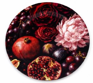 Picture of Plastic Charger Plates Velvet Orchard Design Maroon 13" 4 Pack